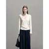 Estilo Simples Gola V Slim Fit Cor Sólida Malha Top Feminino 2026 Outono Novo Estilo Coreano Emagrecedor Top 25806