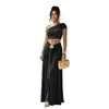 C7675 Moda Europea y Americana Transfronteriza Aliexpress Amazon Conjunto Sexy de Crop Top y Falda de un Hombro para Mujer