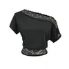 Camiseta de Encaje Patchwork de Encaje Puro Estilo Francés de Un Hombro Modelo Nuevo Verano 2026 con Hermoso Diseño de Hombro y Cintura, Top Corto
