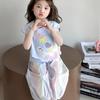 Traje Casual de Estilo Coreano para Niña para Niños Pequeños y Medianos Verano Nuevo Estilo Dibujos Animados Manga Corta Combinación de Colores Leggings Conjunto de Dos Piezas