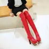 Botas de pole dance de charol europeas y americanas, botas rojas para mujer, botas largas hasta la rodilla de tacón ultraligero, botas de montar con tacón grueso, talla grande para exportación
