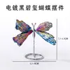 Cristal Natural Chapado en Negro Turmalina Mariposa Pluma Azul Adornos Decoraciones para el Hogar y la Oficina Artesanías de Cristal Venta al por Mayor