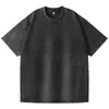 Camiseta 100% Algodão 230g, Lavada e Desgastada, Oversized, Marca Vintage Tendência, Manga Curta Batik Europeu e Americano, Unissex, Ombro Caído, Caimento Solto