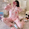 Pijamas de Manga Larga para Mujer de Primavera y Otoño, Lindos Dibujos Animados Casuales y Cómodos Estilos Delgados de Otoño e Invierno que se Pueden Usar Afuera Conjuntos de Ropa para el Hogar para Mujer