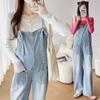 Macacão Jeans Feminino Gestante Nova Moda Redutor de Idade Solto Camisa Básica de Tricô Cor Sólida Conjunto para Gestante