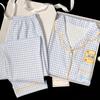 Pijama Xadrez Simples Feminina Outono Algodão Nuvem Manga Longa Conjunto Bob Esponja Leite Hoo Hoo Roupa de Casa Foto Real Atacado