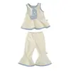 Conjunto Energético de Angelito para Niña: Top de Tirantes Transpirable Amigable con la Piel para Verano Combinado con Pantalones de Campana con Volantes