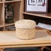 Cuidadosamente Seleccionado, Envío Gratuito, Cesta Redonda Tejida de Paja, Cesta de Almacenamiento de Escritorio Estilo Pastoral con Tapa, Cubeta de Almacenamiento para Boda, Caja de Regalo