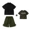 Ropa de Performance Hip-Hop para Niños, Camuflaje Estilo Hip-Hop Manga Corta para Niños, Ropa de Calle Hip-Hop de Moda para Niñas, Verano