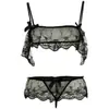 Bikini de dos piezas sensual y sexy de retazos de encaje y malla transparente, conjunto de top de tubo de malla estilo abstinencia y minifalda de encaje