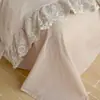 Juego de Cuatro Piezas de Algodón Lino Waffle Francés con Volantes de Encaje Funda Nórdica 100% Algodón Lino Ropa de Cama Femenina Apta para la Piel