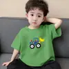 Camiseta Base Infantil de Algodão Puro, Manga Curta, Gola Redonda, Estilo Coreano, Soltinha e Fina para Meninos, com Estampa Estilosa