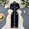 Estilo Tweed de Alta Qualidade Moderno Fivela de Metal Contrastante Vestido Slim Slim Feminino de Verão Cintura Marcada Elegante Vestido Suéter