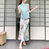 Nuevo Traje de Estilo Chino Nacional, Popular Este Año, Hermoso y Moderno, Conjunto de Dos Piezas de Chaleco Verde Pequeño y Falda para Mujer, Verano