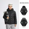 Chaqueta ligera de plumón con estampado de logo para mujer, invierno exterior, con capucha, parte superior desmontable, retiene el calor, adelgazante, chaqueta cálida, personalizada