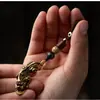 Pingente Pi Xiu de Latão Puro Chaveiro de Carro Cordão Vintage Tecido à Mão Chaveiro Joia para Pendurar