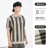 Camisas Polo de Exportación para Hombre Europeas y Americanas Personalizadas Rayas Elegantes Cuello con Corte de Punto de Lana de 16 Pines Mangas Cortas de Punto para Hombre
