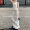 Chic minimalista estilo coreano verão 2026 conjunto de top strapless franzido/calça de trabalho chic de garota popular estilo coreano para mulheres da moda