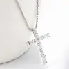 Colar com pingente de cruz feliz estilo coreano pingente de diamante em forma de pera todo cravejado de diamantes colar de prata personalidade moderno corrente para clavícula de celebridade da internet