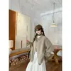 Traje de Moda Retro Francês Feminino Jaqueta Cáqui Feminina 2025 Outono Inicial Novo Saia Doce com Padrão de Gancho