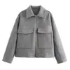 Fabricante mayorista transfronterizo 2026 AliExpress estilo europeo y americano moda retro solapa bolsillo grande cremallera abrigo de lana sintética