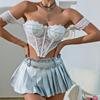 Amazon Renda Europeia e Americana Sexy Perspectiva Faixa para o Peito Corrente de Pérolas Estilo Retro ins Top Ombro a Ombro 70017