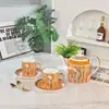 Serie de Báculos de Lujo Ligero Estilo Europeo Transfronterizo Juego de Café Plato para Comida Occidental Tazón Cuchara Porcelana Fina Platos para Bocadillos de Té de la Tarde Plato de Cuerda