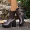 Botas de tacón grueso de talla grande para mujer para comercio exterior, nuevo estilo europeo y americano Otoño e Invierno 2026, tacón grueso, cremallera lateral, botas Martin de moda para mujer