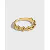 089 Anel de Prata Esterlina S925 Coreano Ins Minimalista Exquisito Anel Aberto Ondulado com Diamante Anel de Prata Versátil para Mulheres