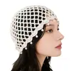 Gorro Tejido Calado con Cuentas Puro Hecho a Mano Transfronterizo para Mujer, Estilo Bohemio, Gorro de Punto Fino y Transpirable