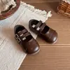 Zapatos de Niña Retro Mary Jane de Cuero Patchwork 2026 Nuevo Estilo Primavera/Otoño Suela Suave Versátiles de Velcro Estilo Británico Zapatos de Princesa