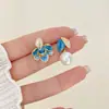 Pendientes de Hojas Asimétricas con Goteo de Aceite Esmaltado Perla para Mujer Estilo Francés Retro Personalizado Diseño de Nicho Pendientes de Diamante de Flash Circonita