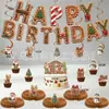 Estilo Navideño Hombre de Jengibre Letras de Cumpleaños Banderines para Colgar Adorno para Pastel Adornos Decoración de Escena de Fiesta Set Venta al por Mayor