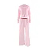 Novedad Otoño e Invierno 2026 Estilo Europeo y Americano Conjunto de Tres Piezas de Pijama de Jacquard Tejido Ropa Interior Femenina Manga Larga Pantalón Largo Ropa para el Hogar