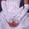 Guantes de Vestido de Novia Wu Aini Novia Satén Largos Blancos Bordados con Cuentas Mangas Negro Rojo Vestido de Noche