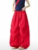 Pantalones Casuales Rojos de Pierna Ancha Estilo Retro Americano para Mujeres y Hombres, Pantalones de Paracaidista Plisados Perezosos y Relajados de Verano, Pantalones Fluidos Largos hasta el Suelo