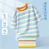 Camiseta de Verano Nueva de Algodón Puro con Rayas de Manga Corta para Niños, Top Holgado Transpirable para Niños, Versátil Casual para Exteriores, Manga Media