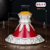 Rueda de Oración de Cobre Tallada con Flor de Xizang de Manivela Manual con Cubierta de Cuero Rojo y Base Tallada Estilo Loto