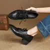 Novedad 2025 Zapatos de Cuero de Tacón Bajo Versátiles para Mujer Boca Profunda con Cordones Estilo Academia Británica Zapatos de Una Sola Capa Zapatos con Cordones Primavera para Mujer