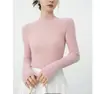 Suéter de gola alta para outono e inverno, nova camisa base de malha lisa, top feminino justo com listras verticais