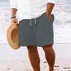 Mejores Vendedores Transfronterizos Europeos y Americanos 2023 Estación Independiente de Amazon Pantalones Cortos de Algodón y Lino con Cordón Pantalones de Playa para Hombre