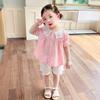 Ropa para niños 2025 verano nuevo bebé niña lindo cuello bordado conejo manga corta estilo extranjero conjunto de dos piezas de una generación de pelo