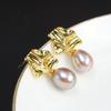 Pendientes de plata S925 con forma de perla, dorados de 14 quilates, con aguja, para mujer, con diseño de temperamento vacío.