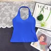 Top Regata Azul Klein com Gola Halter para Mulheres com Bojo Embutido, Versátil para Usar em Camadas ou Sozinho, Top de Corte Justo