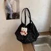 Bolsa de Lona Vermelha com Bolinhas Florais Nova Coleção Primavera/Verão 2026 Estilo Coreano Grande Capacidade Versátil para Ombro ou Axila para Mulheres