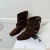 Botines Cuadrados Retro con Remaches para Mujer 2026 Otoño Invierno Nuevo Estilo Correa de Doble Hebilla Tacón Oculto Botas de Moda Botas Martin Versátiles