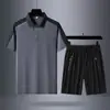 Conjunto de Tres Piezas de Traje Deportivo de Seda Helada para Papá, Camisa Polo Casual de Manga Corta para Hombre de Verano, Ropa para Hombres de Mediana Edad y Mayores para el Día del Padre