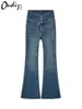Jeans de Nuevo Estilo Azul Lago de Cintura Alta Ajustados con Pierna Ancha para Figuras Petite que Hacen que las Piernas se Vean Más Largas