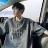 Camiseta de Manga Curta Mousse Cinza Algodão Puro Pesado Verão 2025 Novo Estilo Japonês Retrô Cityboy Tamanho Grande