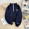 Sudadera Retro Estilo Americano con Bordado, Media Cremallera, Cuello Vertical, para Mujer, Otoño e Invierno, Forro Polar, Engrosada, Jersey, Manga Larga